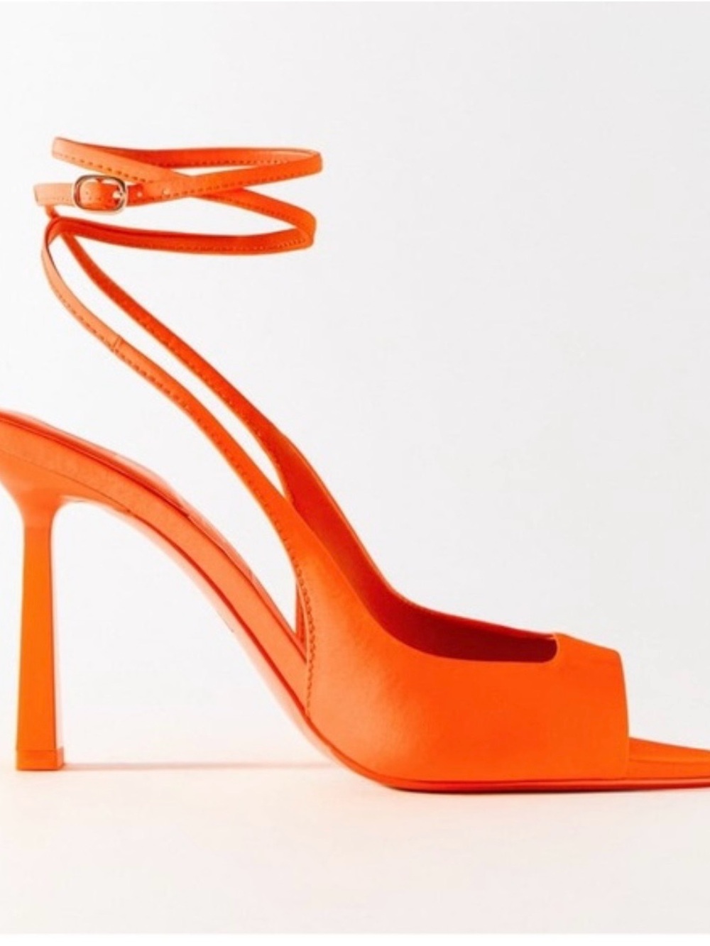 Zara Orange Strappy Peep-Toe High Heels
